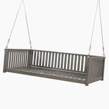 Twin Size Porch Swing Bed - Gray Acacia Wood Frame for Patio & Garden