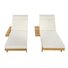 Christopher Knight Home Acacia Wood Chaise Lounge Chair Set of 2, Double/Single Outdoor Sunbathing Pool Lounger with 4'' Four-Folds Cushion, Patio Wooden Adjustable Backrest Lounge Sofa, Teak+Beige