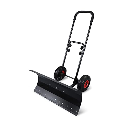 Snow Plow Shovel with Wheels Portable Snow Pusher Snow Shovel for Driveway Pusher Adjustable Height & Angle Heavy Duty Metal Rolling Snow Removal Tool for Driveway Garden Pavement(Deicing,100x42cm)