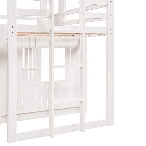Harper & Bright Designs House Bunk Beds Twin Over Full with Slide White