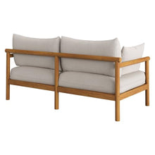Modway Eleni Outdoor Teak Wood Loveseat in Natural Sail – 64 Inch Patio 2 Seat Sofa with Sunproof Foam Cushions