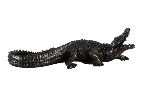 Nifao Aluminum Alligator Open Jaws Small Bronze Statue, 31"L x 14"W x 11"H