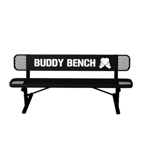 COATEDOUTDOORFURNITURE Buddy Bench, Black, Expanded, 6Ft, with Back