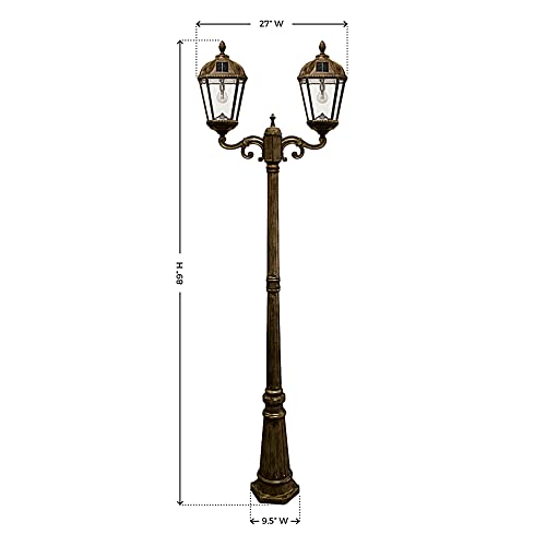 Gama Sonic Outdoor Solar Lamp Post Light Kit Double Head 300 Lumens Warm White Weathered Bronze