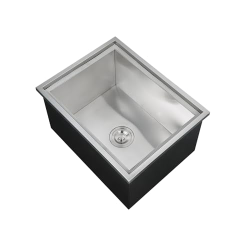 21 Inch Drop-in Ice Chest with Hinged Lid & Drain, 82 Qt Stainless Steel Built-in Outdoor Kitchen Ice Bin, Insulated Bar Ice Storage for Patio BBQ Pool Deck Restaurant Beverage Station