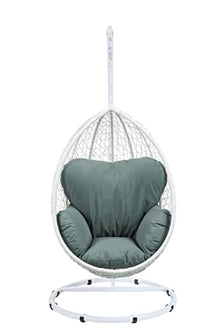 Green and White Hanging Pod Wicker Patio Swing Chair