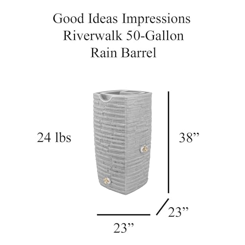 Good Ideas Impressions Riverwalk 50 Gallon Faux Slate Surface Dual Spigot Rain Barrel Light Granite 4 Pack