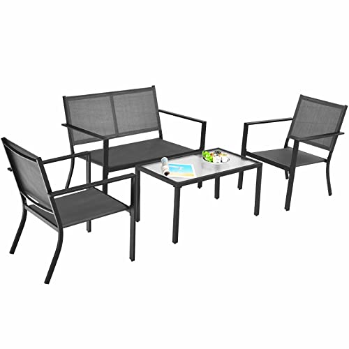 DUYHBAWRS 4 PCS Patio Furniture Set Sofa Coffee Table Steel Frame Garden Coffee Table Loveseat Chair