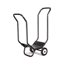 DJVHSRI Movable Firewood Trailer Rack, Powder-Coated Wrought Iron Frame with Wooden Storage for Indoor Outdoor Use,