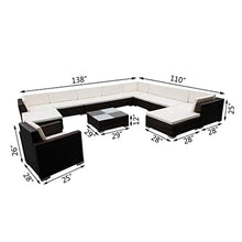 Heofavd 12-Piece Brown Rattan Patio Furniture Set Modern Large Outdoor Sectional Sofa Seating 10.9 x 11.5 ft Conversation Couch for Garden Backyard Balcony