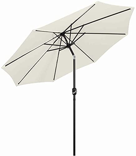 RWGOVLU 2.7 M Garden Parasol Umbrella Tilting Sun Shade with Crank Handle and UV Protective Compact Outdoor Table Parasol for Terrace Garden, Beach Pool Patio (2 White)
