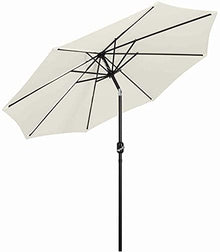 RWGOVLU 2.7 M Garden Parasol Umbrella Tilting Sun Shade with Crank Handle and UV Protective Compact Outdoor Table Parasol for Terrace Garden, Beach Pool Patio (2 White)