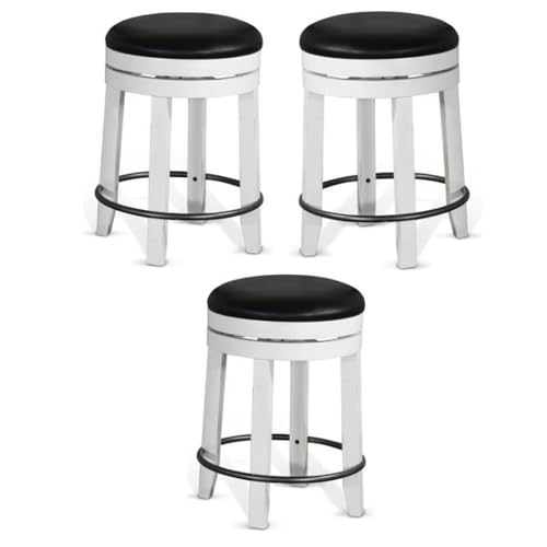 Home Square 24" Wood Backless Swivel Stool in White/Dark Brown - Set of 3