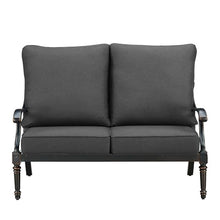 Oakland Living Black Aluminum Patio Deep Seating Outdoor Two Seater Loveseat with Black Cushions