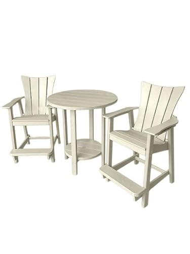 Phat Tommy Adirondack Bar Set - Outdoor Bar Set - Tall Bistro Table and Chairs, Set of 2 - Poly Furniture, High Top Seating for Decks and Balconies - HDPE Outdoor Furniture, White