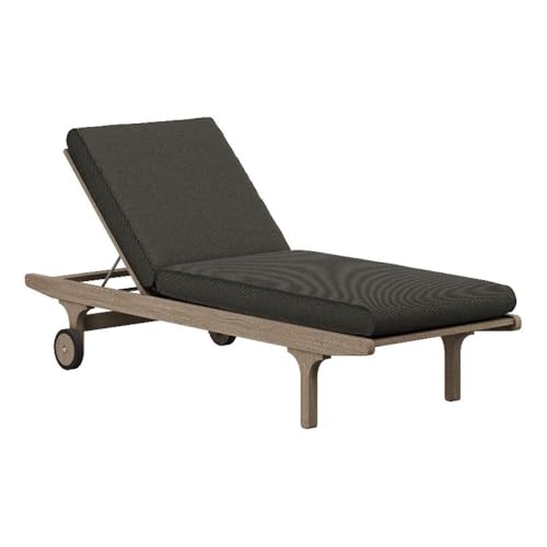 Modway Saratoga Teak Outdoor Chaise Lounge Chair in Weathered Gray Flint – Adjustable Wood Pool Lounge Chair with Wheels and Cushions