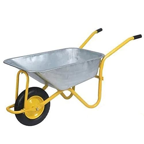 Etlegor Galvanized Wheelbarrow, Dump Cart Garden Cart Material Debris Hauler Pneumatic Tires Perfect for Transporting Sand, Dirt, Garden Waste (Color : Yellow, Size : 130x30x58cm)