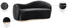 Meridian Furniture 44081Black-L Gustavo Collection Art Deco Loveseat with Luxe Black Velvet 460 GSM, Natural Finish Rubberwood Base, Solid Eucalyptus Wood Frame, 72.5" W x 37" D x 31" H, Black