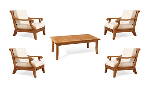 WholesaleTeak Giva 5 Pc Lounge Chair Set: 4 Lounge Chairs & Coffee Table with Sunbrella Cushions in #5404 Canvas Natural #12GV5
