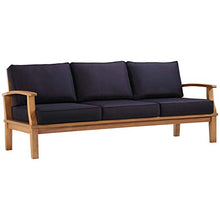 Modway Marina Outdoor Patio Teak Sofa in Natural Navy