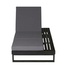 Merax 2 Piece Black Acacia Wood Chaise Lounge with 4-Inch Dark Grey 3-Fold Cushion Set, 4-Position Adjustable Outdoor Patio Lounger with Flat Side Surface, for Poolside