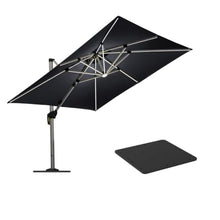 108'' Square Lighted Cantilever Umbrella With Steel Plate Base,Gray