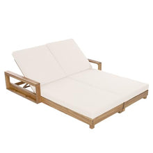 Christopher Knight Home Mari Acacia Wood Chaise Lounge Chair Outdoor, Spacious Double Outdoor Chaise Lounge with 2-Fold Cushions, 4 Position Adjustable Backrest Pool Lounger, Light Natural + Cream
