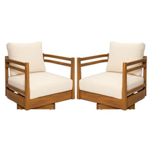 Merax Acacia Wood Outdoor Swivel Chairs Set of 2 with Beige Cushions