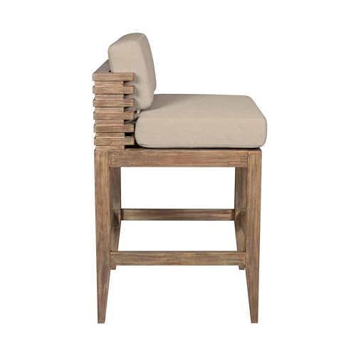Benzara Hida 30 Inch Outdoor Patio Barstool Chair with Olefin Cushions Brown and Taupe