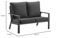 Oakland Living Black Aluminum Patio Deep Seating Outdoor Two Seater Loveseat with Black Cushions