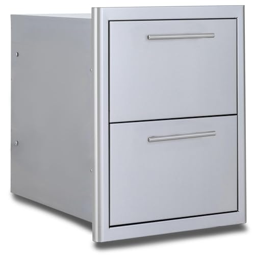 Blaze 16-Inch Stainless Steel Double Access Drawer with Soft Close Glides, Heavy Duty 304 Construction, and Professional Vertical Storage for Outdoor Kitchens - BLZ-DRW2-R-LT