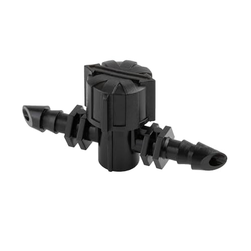 Barb Tubing Coupling Valve with Shut-Off, Black Cap, Barb Size : 1/4" (0.18"), for Drip Irrigation Flow Control - Pack of (5000, Black)