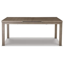 BOWERY HILL Outdoor Rectangular Aluminum Dining Table, Light Brown Finish, 71-94 in Expandable Design, Durable Wood-Look Paint, Stainless Steel Hardware, Patio Furniture for 10-Person Dining Use