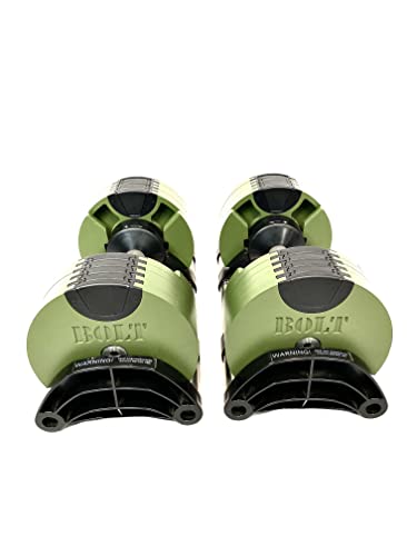Bolt Fitness Supply x NÜOBELL Adjustable Dumbbell 5-50LB (Pair) Green Silver. Full Body Workout Home Gym.
