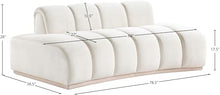 Meridian Furniture 44093Cream-L Jace Collection Art Deco Loveseat with Ultra Luxe Cream 460 GSM Velvet, Natural Finish Rubberwood Base, Eucalyptus Wood Frame, Tufting, 78.5" W x 38.5" D x 28" H, Cream