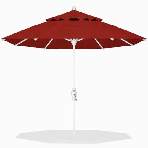 Treasure Garden 11ft Double Wind Vent Patio Umbrella – Outdoor Market Umbrella – Deluxe Auto-Tilt – White Aluminum Frame (Sunbrella, Henna)
