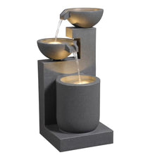 Gray Modern Tiered Bowl Fountain, Decorative Water Fountain with LED Lights and Quiet Pump, Indoor Outdoor Water Feature for Patio, Garden, Deck, Balcony, Office and Home Décor