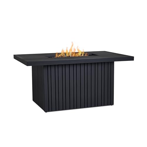 Real Flame Calvin 52in Rectangle Propane Fire Pit Table, 50,000 BTU, Hidden Tank Storage, Aluminum, Push-Button Ignition, Lava Rock, Storage Cover, Stainless Steel Burner with Lid - Black Coral