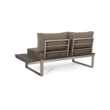 Hassyee Aluminium Loveseat with Extended Side Table and Soft Cushions for Poolside, Lawn, Backyard, Outdoor Armless Sofa with Slatted Tabletop for Balcony, Garden, Living Room