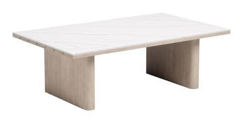 Seaborn Coffee Table White, White Coffee Table, Modern Style, Faux Marble Sintered Stone Rectangular Shape Tabletop, Aluminum, Outdoor Living, 47.2" W x 28.6" D x 15.8" H