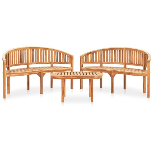 Molumvel 3 Piece Teak Wood Patio Lounge Set, Outdoor Garden Bench and Table Furniture Combo, Solid Hardwood Seating for Backyard, Deck, and Porch