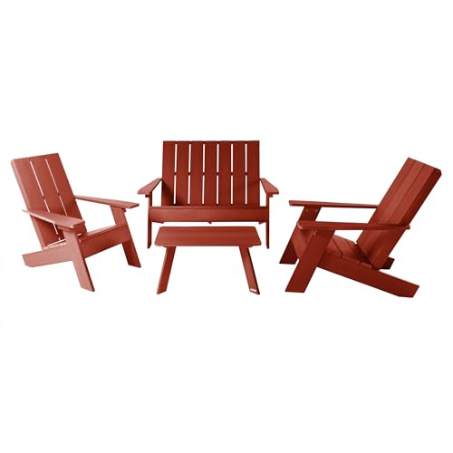 Highwood Italica Modern Adirondack 4pc Patio Set, Rustic Red