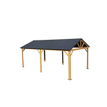 LOPOO Hardtop Metal Gazebo Aluminum Frame Pavilion Yellow Brown 12Ft x 20Ft