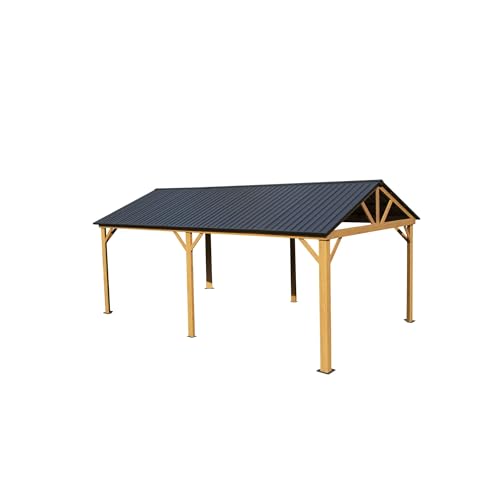 LOPOO Hardtop Metal Gazebo Aluminum Frame Pavilion Yellow Brown 12Ft x 20Ft