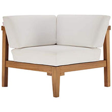 Modway Bayport Outdoor Patio Teak Wood 3-Piece Sectional Sofa Set in Natural White