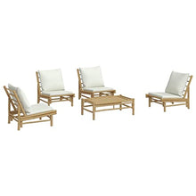 HEFZGDB 5 Piece Patio Lounge Set with Cream White Cushions BambooOutdoor Furniture Set Patio Set Patio Furniture setsSuitable for Garden, Patio, Courtyard.