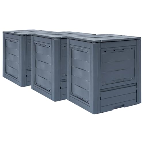 3-Piece Garden Composter Set, 780 Gallon Large Capacity Outdoor Organic Waste Bin, Durable Plastic Compost Maker for Kitchen Scraps and Yard Clippings, Square Matte Gray