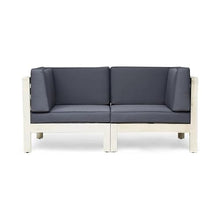 Benzara Nony Outdoor Loveseat, Detachable Acacia Wood Chairs Gray and Natural Brown