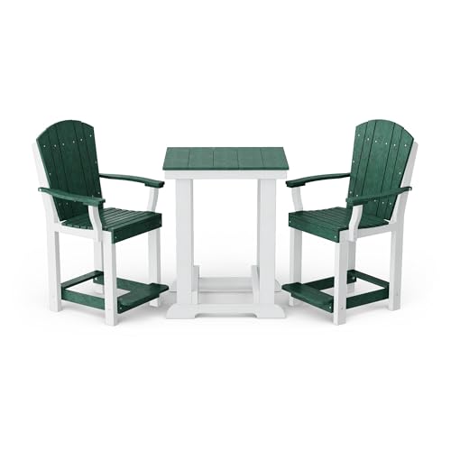 Wildridge Heritage 3-Piece Patio Counter Set, Turf Green and White - Outdoor Weather Resistant Recycled Plastic Furniture for Patio