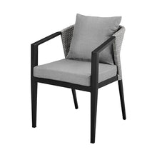 Benzara Nyla 22 Inch Patio Dining Chair Set of 2 Aluminum Wicker Black Gray